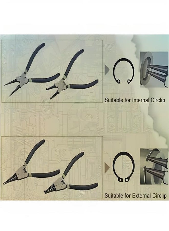 ZIODIC Circlip Plier 7" Set of 4 Pcs, Internal Bent Nose, Interrnal Straight Nose Circlip Plier - Image 5